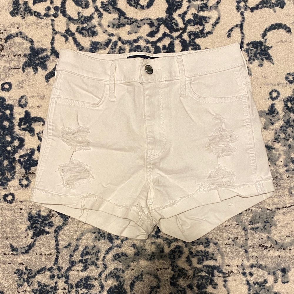 Hollister High-Rise White Distressed Jean Shorts